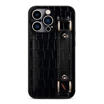 For iPhone 13 Pro  DW PU Leather Coated TPU Case Crocodile Texture Hand Strap Kickstand Card Holder Slot Cover