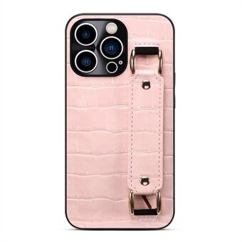 For iPhone 13 Pro  DW PU Leather Coated TPU Case Crocodile Texture Hand Strap Kickstand Card Holder Slot Cover