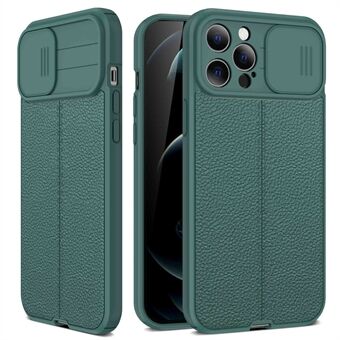 For iPhone 13 Pro  Litchi Texture Anti-fingerprint Slide Camera Cover PC+TPU Cell Phone Case