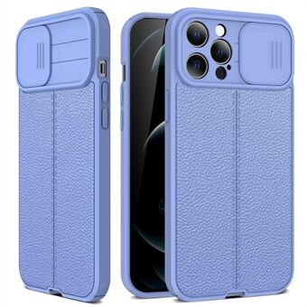 For iPhone 13 Pro  Litchi Texture Anti-fingerprint Slide Camera Cover PC+TPU Cell Phone Case