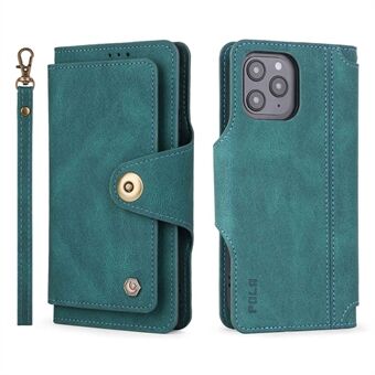 POLA for iPhone 13 Pro  010 9 Card Slots PU Leather Phone Case with Wallet Stand and Wrist Strap Buckle Closure Cover