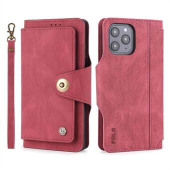 POLA for iPhone 13 Pro  010 9 Card Slots PU Leather Phone Case with Wallet Stand and Wrist Strap Buckle Closure Cover