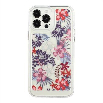 Flower Series for iPhone 13 Pro  Electroplated Metal Buttons Flower Pattern Printed 2mm Thickened Anti-fall Acrylic+TPU Phone Case