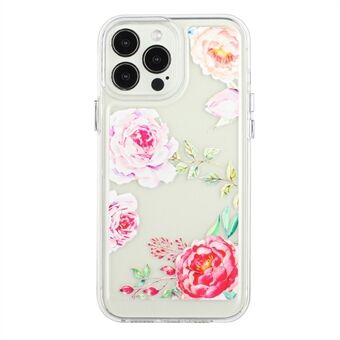 Flower Series for iPhone 13 Pro  Electroplated Metal Buttons Flower Pattern Printed 2mm Thickened Anti-fall Acrylic+TPU Phone Case