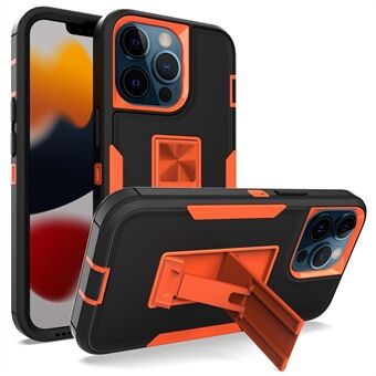 For iPhone 13 Pro  Shockproof PC + TPU Hybrid Phone Cover with Integrated Kickstand Car Mount Metal Sheet Case