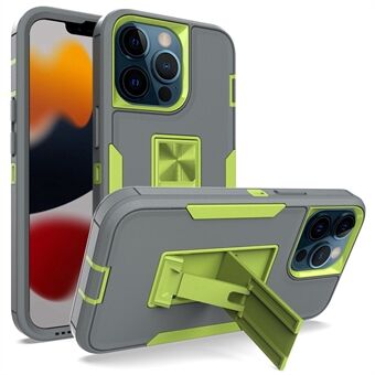 For iPhone 13 Pro  Shockproof PC + TPU Hybrid Phone Cover with Integrated Kickstand Car Mount Metal Sheet Case