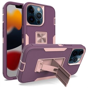 For iPhone 13 Pro  Shockproof PC + TPU Hybrid Phone Cover with Integrated Kickstand Car Mount Metal Sheet Case