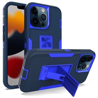 For iPhone 13 Pro  Shockproof PC + TPU Hybrid Phone Cover with Integrated Kickstand Car Mount Metal Sheet Case