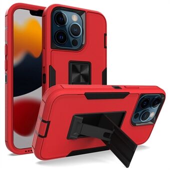 For iPhone 13 Pro  Shockproof PC + TPU Hybrid Phone Cover with Integrated Kickstand Car Mount Metal Sheet Case