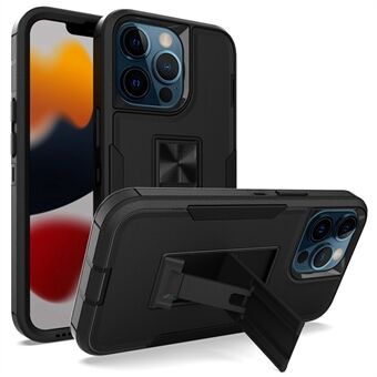 For iPhone 13 Pro  Shockproof PC + TPU Hybrid Phone Cover with Integrated Kickstand Car Mount Metal Sheet Case