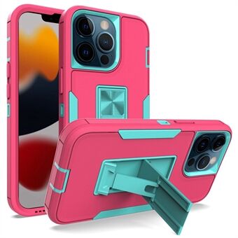 For iPhone 13 Pro  Shockproof PC + TPU Hybrid Phone Cover with Integrated Kickstand Car Mount Metal Sheet Case