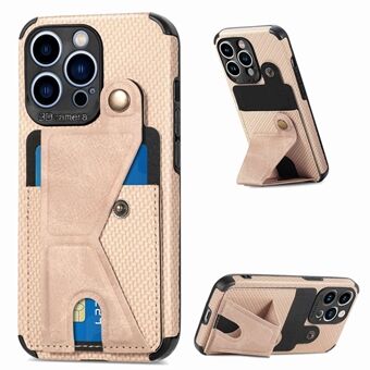 K-shape Kickstand Leather Coated TPU Case for iPhone 13 Pro , Carbon Fiber Texture Phone Cover with Card Holder and Built-in Metal Sheet