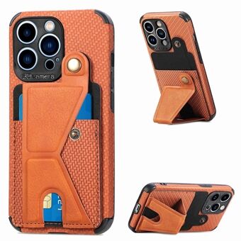 K-shape Kickstand Leather Coated TPU Case for iPhone 13 Pro , Carbon Fiber Texture Phone Cover with Card Holder and Built-in Metal Sheet