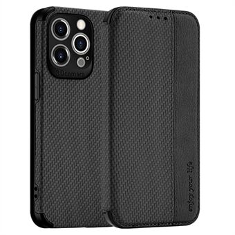 För iPhone 13 Pro  Carbon Fiber Texture Plånbok Telefonfodral PU Läder Sugkoppsskydd