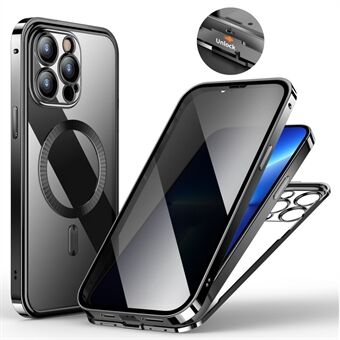 För iPhone 13 Pro Magnetiskt Fodral Anti-Spion Skärmskydd Härdat Glas+PC Telefonfodral Säkerhetsspärr Lås