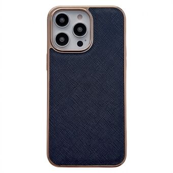 För iPhone 13 Pro 6,1 tum Cross Texture äkta läderbelagd TPU-fodral Nano Galvanisering Anti-dropp skyddsfodral