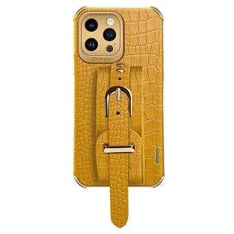 För iPhone 13 Pro 6,1 tum Crocodile Texture Strap Kickstand Telefonfodral Galvaniserad läderbelagd TPU-skal