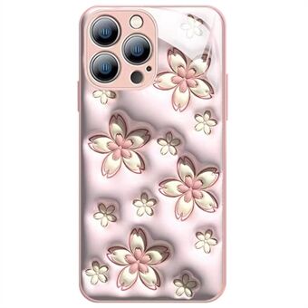 För iPhone 13 Pro 6,1 tum Cherry Blossom Pattern Anti- Scratch TPU Bumper + Telefonskydd i härdat glas