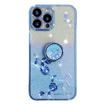 Cellphone Guard TPU-fodral för iPhone 13 Pro 6,1 tum, Ring Kickstand Blommönster Glitter Bakstycke