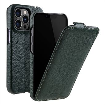 MELKCO För iPhone 13 Pro Litchi Texture Telefonfodral Äkta koläder+PC Vertikalt Flip Bakstycke