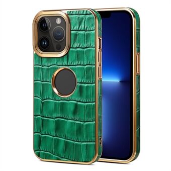 För iPhone 13 Pro PC+TPU Telefonfodral i äkta koläder Elektroplering Logotyp Visa telefonskyddsfodral