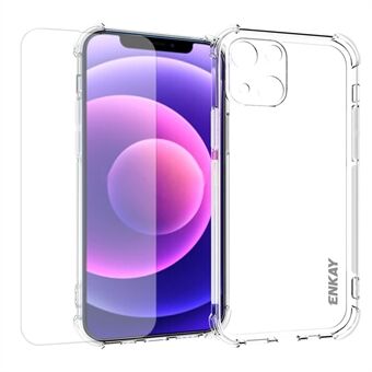 ENKAY fyra hörnkuddar TPU fodral + 9H hårdhet härdat glas skärmfilm för iPhone 13 mini 