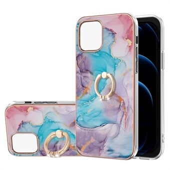 Marble Pattern IMD Series Shockproof Flexibel Slim TPU Cover Case med Swivel Ring Kickstand för iPhone 13 mini 