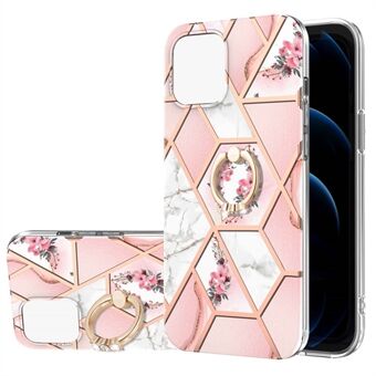 Marble Pattern IMD Series Shockproof Flexibel Slim TPU Cover Case med Swivel Ring Kickstand för iPhone 13 mini 