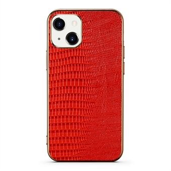 Elektropläterad Ram Lizard Texture Äkta Läder + TPU Telefon Bakfodral Protector för iPhone 13 mini 