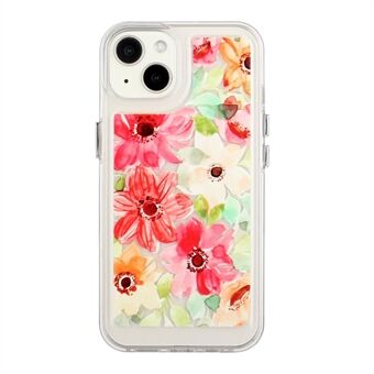 Flower Series for iPhone 13 mini  Acrylic+TPU Electroplated Metal Buttons Protector Flower Pattern Printed 2mm Thickened Shockproof Phone Case