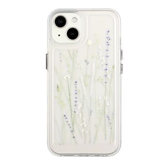 Flower Series for iPhone 13 mini  Acrylic+TPU Electroplated Metal Buttons Protector Flower Pattern Printed 2mm Thickened Shockproof Phone Case