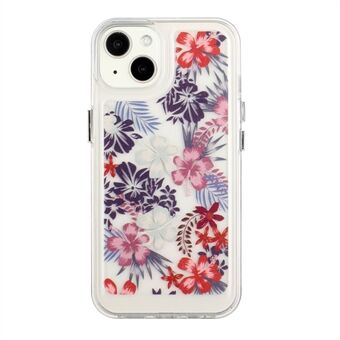 Flower Series for iPhone 13 mini  Acrylic+TPU Electroplated Metal Buttons Protector Flower Pattern Printed 2mm Thickened Shockproof Phone Case