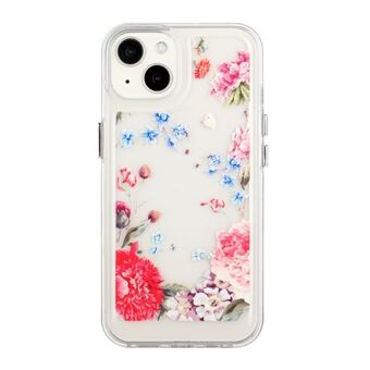 Flower Series for iPhone 13 mini  Acrylic+TPU Electroplated Metal Buttons Protector Flower Pattern Printed 2mm Thickened Shockproof Phone Case