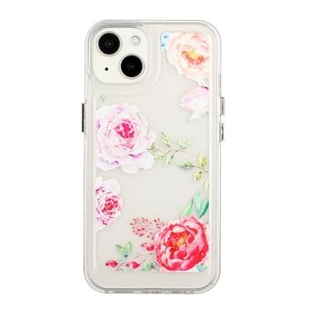 Flower Series for iPhone 13 mini  Acrylic+TPU Electroplated Metal Buttons Protector Flower Pattern Printed 2mm Thickened Shockproof Phone Case