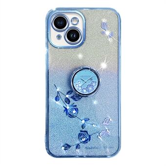 Cellphone Guard Case för iPhone 13 mini 5,4 tum, Ring Kickstand Flower Pattern Glitter TPU Cover