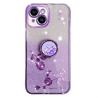 Cellphone Guard Case för iPhone 13 mini 5,4 tum, Ring Kickstand Flower Pattern Glitter TPU Cover