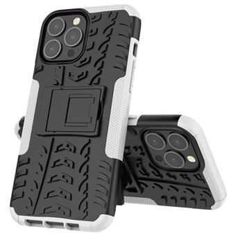 Heavy Duty Protection Tire Texture PC + TPU Shockproof Cover Case med Kickstand för iPhone 13 Pro Max 