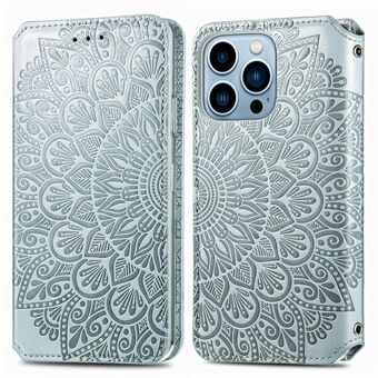 Mandala Flower Imprint Autoabsorberat läder helt skyddsfodral med Stand för iPhone 13 Pro Max 