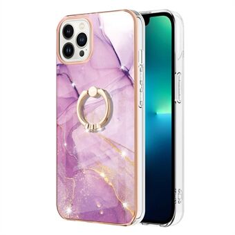 Ring Stativ Design Metallglans Galvanisering Flexibelt TPU-skal IML IMD Marble Pattern Telefonfodral för iPhone 13 Pro Max 