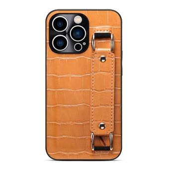 For iPhone 13 Pro Max  Crocodile Texture DW PU Leather Coated TPU Case Precise Cutout Hand Strap Kickstand Cover with Card Holder Slot