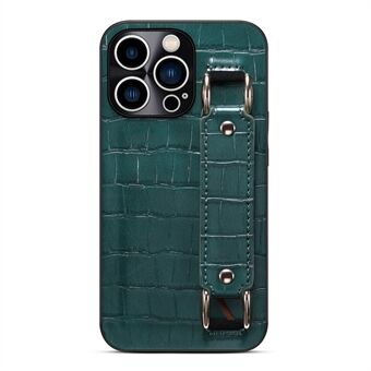 For iPhone 13 Pro Max  Crocodile Texture DW PU Leather Coated TPU Case Precise Cutout Hand Strap Kickstand Cover with Card Holder Slot