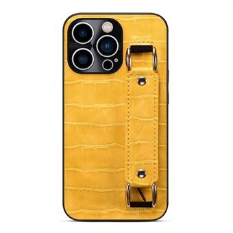 For iPhone 13 Pro Max  Crocodile Texture DW PU Leather Coated TPU Case Precise Cutout Hand Strap Kickstand Cover with Card Holder Slot