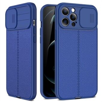 For iPhone 13 Pro Max  Slide Camera Cover Litchi Texture Anti-fingerprint PC+TPU Anti-fall Phone Case