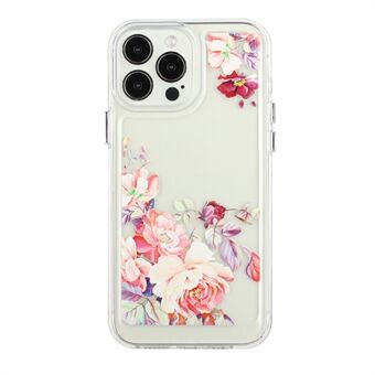 Flower Series for iPhone 13 Pro Max  Acrylic+TPU Electroplated Metal Buttons Cover Flower Pattern Printed 2mm Thickened Anti-fall Phone Case