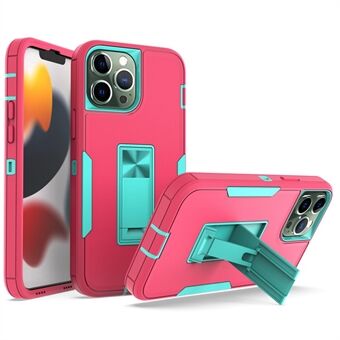 For iPhone 13 Pro Max  Back Shell, Impact Resistant PC + TPU Hybrid Phone Cover with Integrated Kickstand Car Mount Metal Sheet Case - Rose/Blue