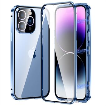 Magnetisk telefonfodral för iPhone 13 Pro Max 6,7 tum metallram + dubbla sidor härdat glas rakt Edge med självlåsande spänne