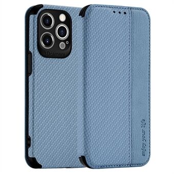 För iPhone 13 Pro Max  kolfibertextur PU-läderplånboksfodral med sugkoppsstängning