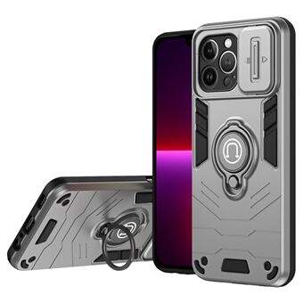 För iPhone 13 Pro Max Kickstand Fodral PC+TPU Telefonskal med Skjutbar Linslock