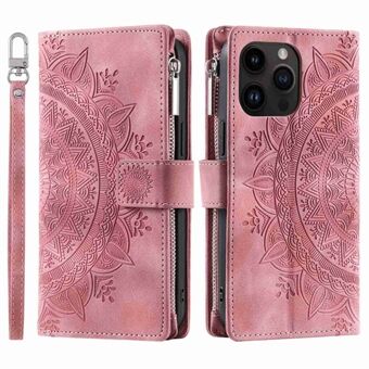 PU-lädertelefonskal för iPhone 13 Pro Max 6,7 tum, Mandala Flower Printed Cover Stand med flera kortplatser Dragkedja Pocket Plånboksfodral