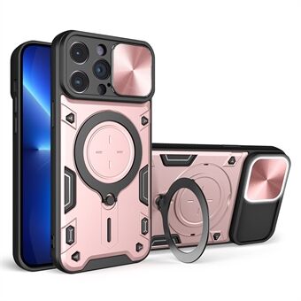 För iPhone 13 Pro Max 6,7 tum vridbart stödställ Stötsäkert lock Skjut kameralock PC + TPU telefonfodral